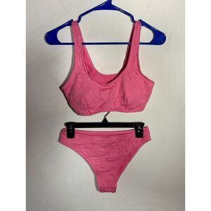 Womens Pink Textured Bikini Set Two Piece Scoop Neck Swimwear Size Medium